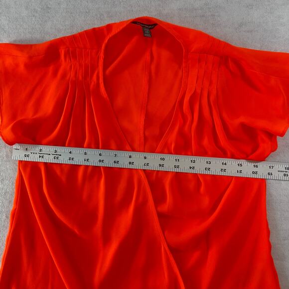 Banana Republic Wrap Top Woman's Petite XS Neon Sunset Center Snap Ruched - Picture 7 of 10